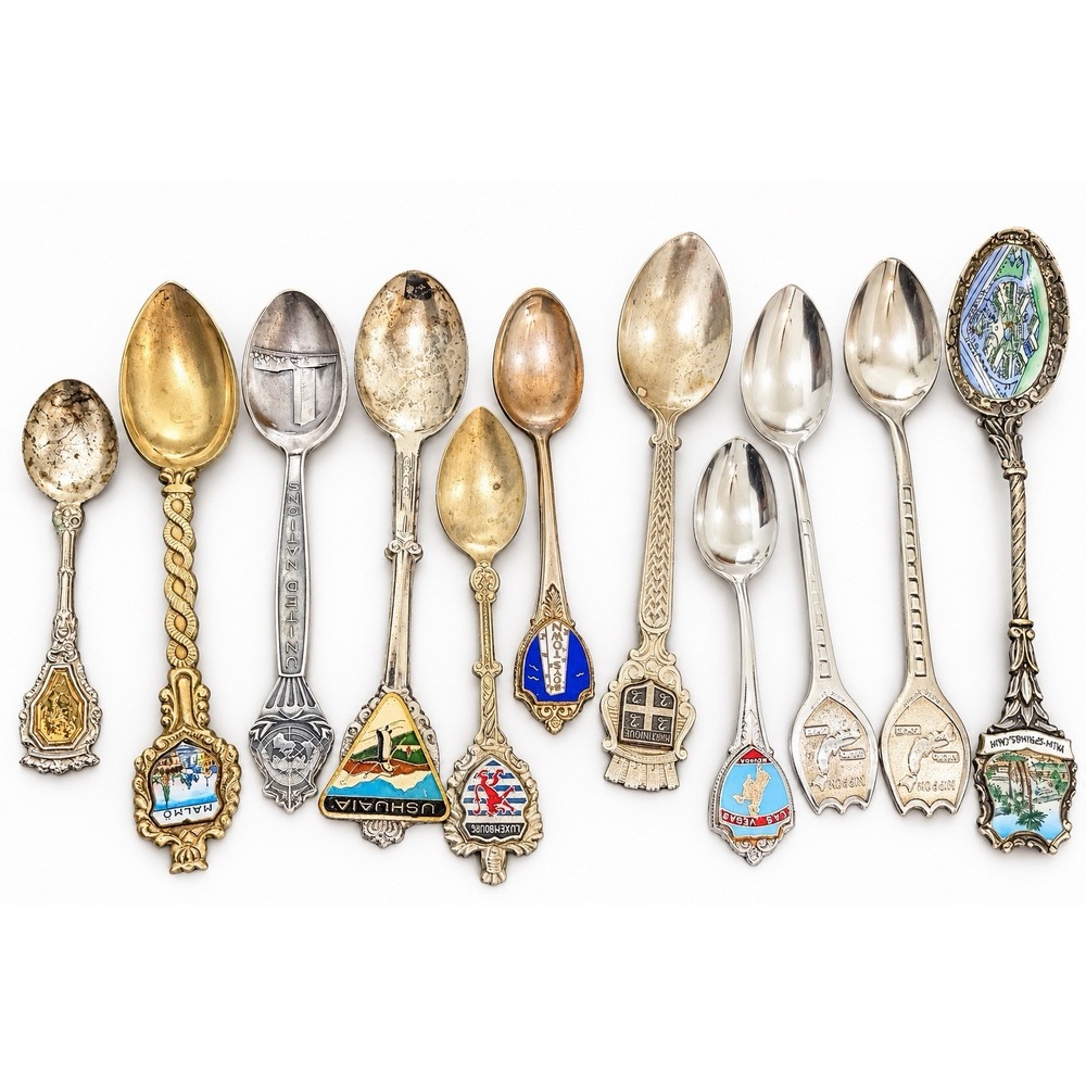 Vintage Souvenir Spoon Lot of 10 Enamel International Travel Collector Spoons